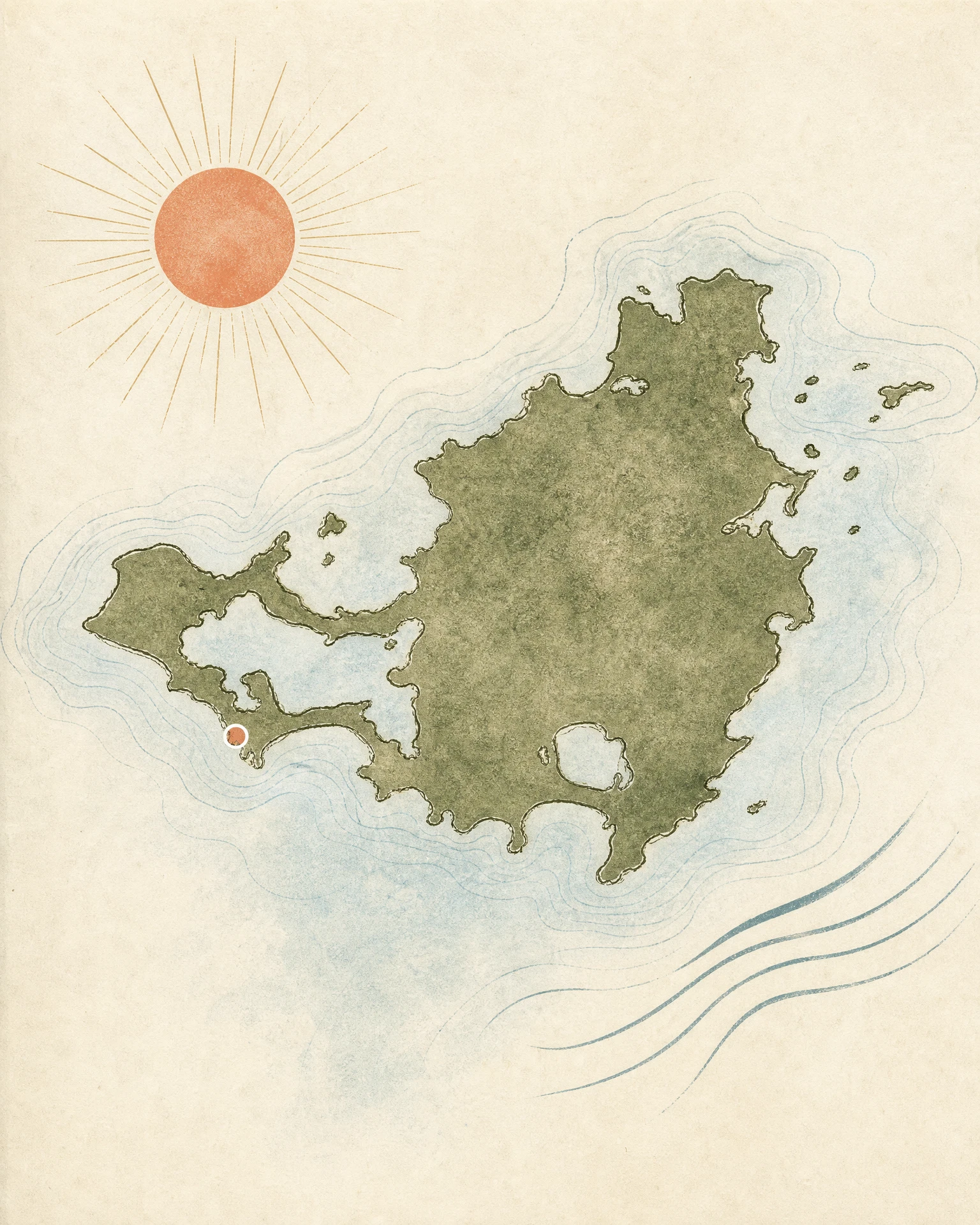Editorial map of St. Martin showing Les Terres Basses on the southwest coast